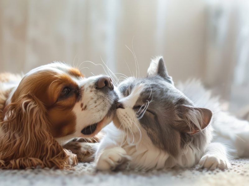 Perro y gato siendo amigos
