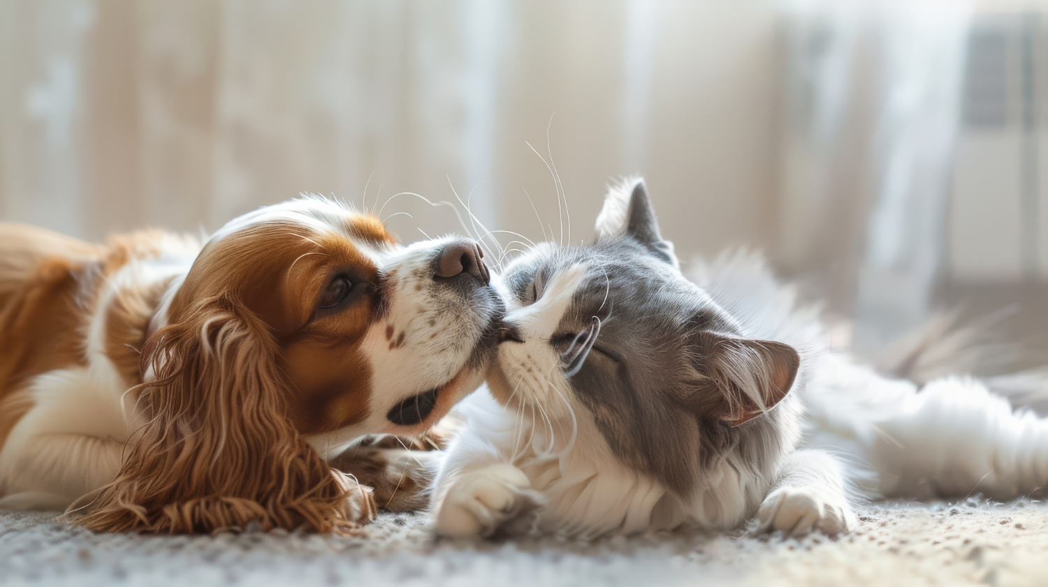 Perro y gato siendo amigos